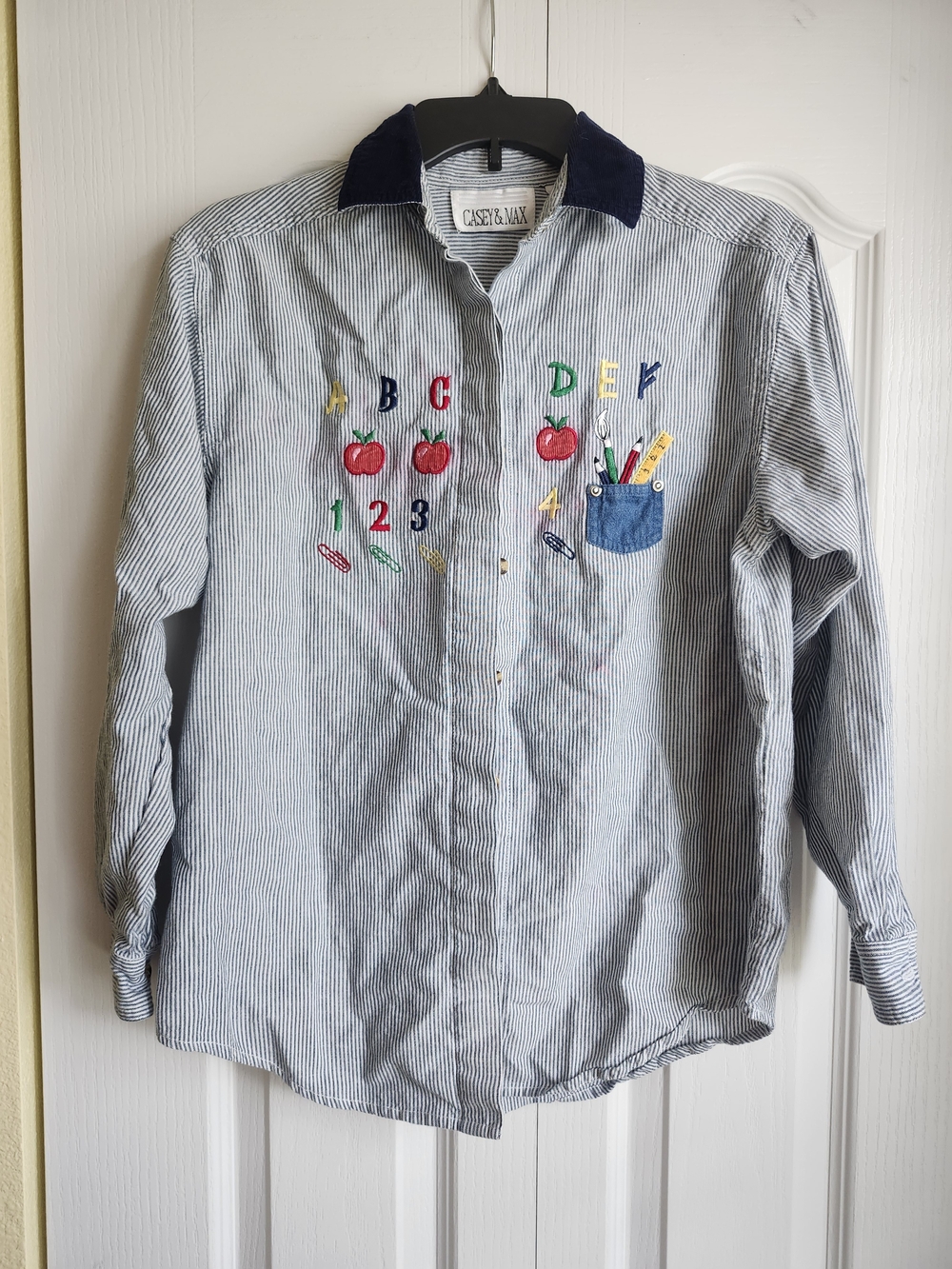 Striped Embroidered School Shirt - Blue